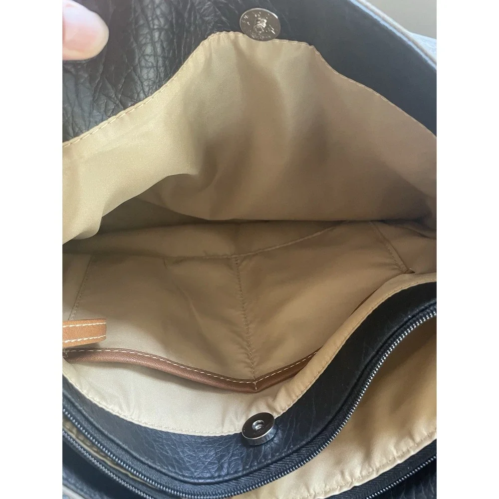 CL Carryland Tan & Black Satchel Purse Bag 3 Int Compartments 2 Ext Zip 2 Handle
